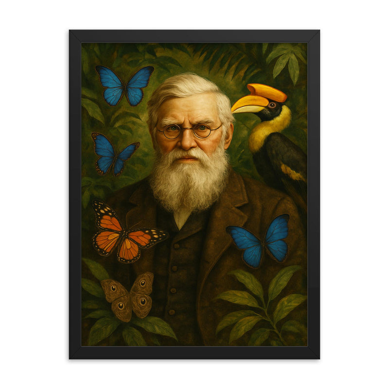 Alfred Russell Wallace framed print on a plain backdrop in size 18