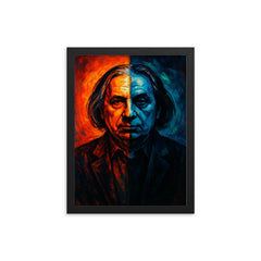 Alfred Schnittke split shadow polystylist portrait framed print on a plain backdrop in size 12"x16".