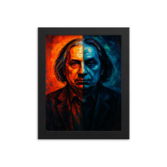 Alfred Schnittke split shadow polystylist portrait framed print on a plain backdrop in size 8"x10".