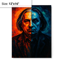 Alfred Schnittke split shadow polystylist portrait metal print on a plain backdrop in size 12"x16".