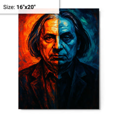 Alfred Schnittke split shadow polystylist portrait metal print on a plain backdrop in size 16"x20".