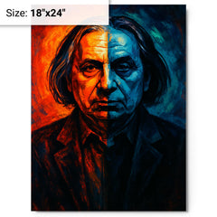 Alfred Schnittke split shadow polystylist portrait metal print on a plain backdrop in size 18"x24".