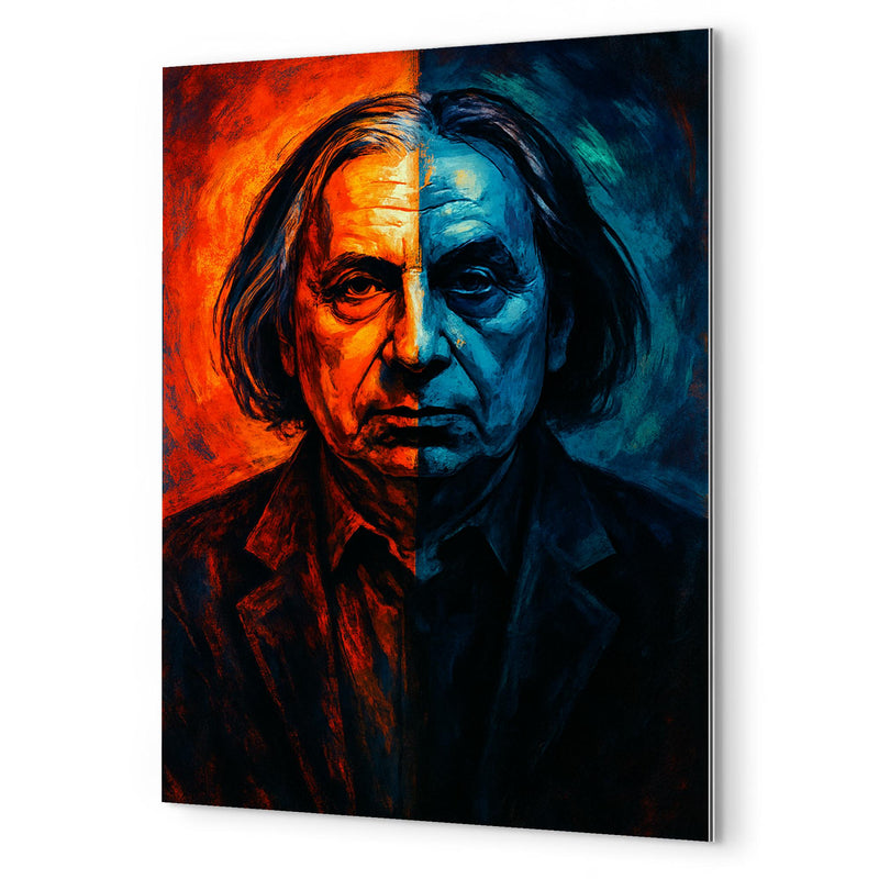 Alfred Schnittke split shadow polystylist portrait metal print mockup