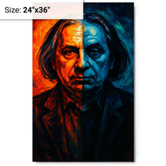 Alfred Schnittke split shadow polystylist portrait metal print on a plain backdrop in size 24"x36".
