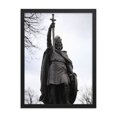 Alfred the Great by Hamo Thornycroft framed print on a plain backdrop in size 18"x24".