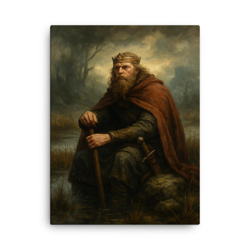 Alfred the Great in marsh exile canvas print on a plain backdrop in size 18