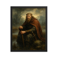 Alfred the Great in marsh exile framed print on a plain backdrop in size 16"x20".
