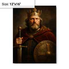 Alfred the Great regal portrait metal print on a plain backdrop in size 12"x16".