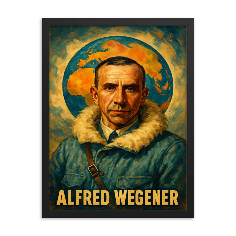 Alfred Wegener framed print on a plain backdrop in size 18