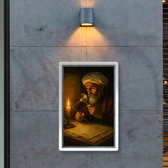 Alhazen in candlelit optics study poster 2