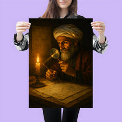 Alhazen in candlelit optics study poster 3