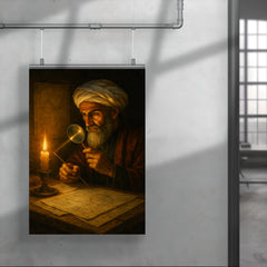 Alhazen in candlelit optics study poster 4