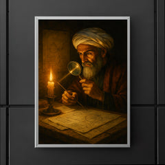 Alhazen in candlelit optics study poster 5