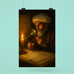 Alhazen in candlelit optics study poster 6