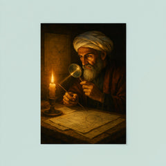 Alhazen in candlelit optics study poster 8