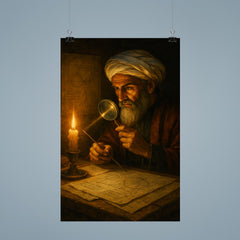 Alhazen in candlelit optics study poster 9