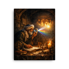 Alhazen testing light through a darkened chamber canvas print on a plain backdrop in size 16"x20".