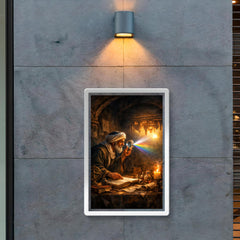 Alhazen testing light through a darkened chamber poster 2