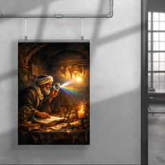 Alhazen testing light through a darkened chamber poster 4