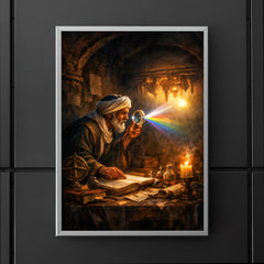 Alhazen testing light through a darkened chamber poster 5