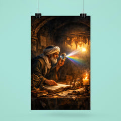 Alhazen testing light through a darkened chamber poster 6