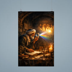 Alhazen testing light through a darkened chamber poster 9