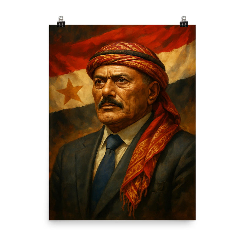 Ali Abdallah Salih poster on a plain backdrop in size 8