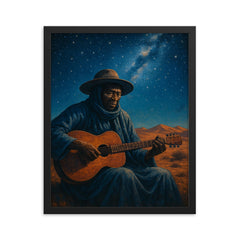 Ali Farka Touré under Saharan stars framed print on a plain backdrop in size 16"x20".