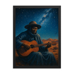 Ali Farka Touré under Saharan stars framed print on a plain backdrop in size 18"x24".