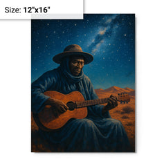Ali Farka Touré under Saharan stars metal print on a plain backdrop in size 12"x16".