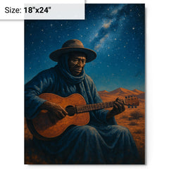 Ali Farka Touré under Saharan stars metal print on a plain backdrop in size 18"x24".