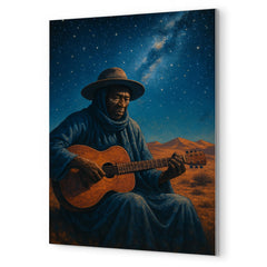 Ali Farka Touré under Saharan stars metal print mockup