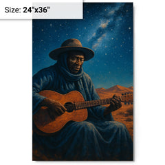 Ali Farka Touré under Saharan stars metal print on a plain backdrop in size 24"x36".