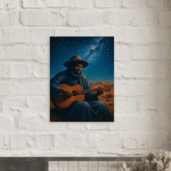 Ali Farka Touré under Saharan stars metal print mockup
