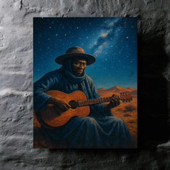Ali Farka Touré under Saharan stars metal print mockup