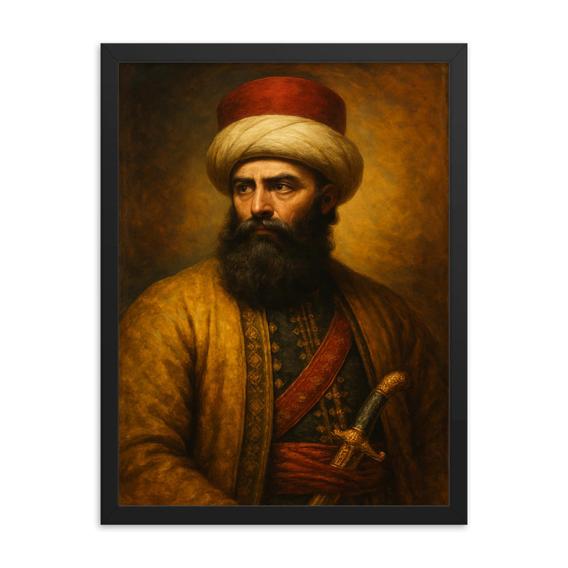 Ali Pasha framed print on a plain backdrop in size 18