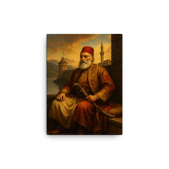 Ali Pasha of Ioannina in lakeside fortress canvas print on a plain backdrop in size 12"x16".