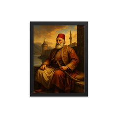 Ali Pasha of Ioannina in lakeside fortress framed print on a plain backdrop in size 12"x16".