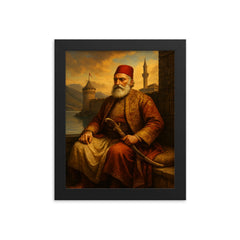 Ali Pasha of Ioannina in lakeside fortress framed print on a plain backdrop in size 8"x10".
