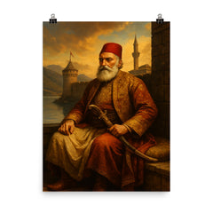 Ali Pasha of Ioannina in lakeside fortress poster on a plain backdrop in size 8"x10".