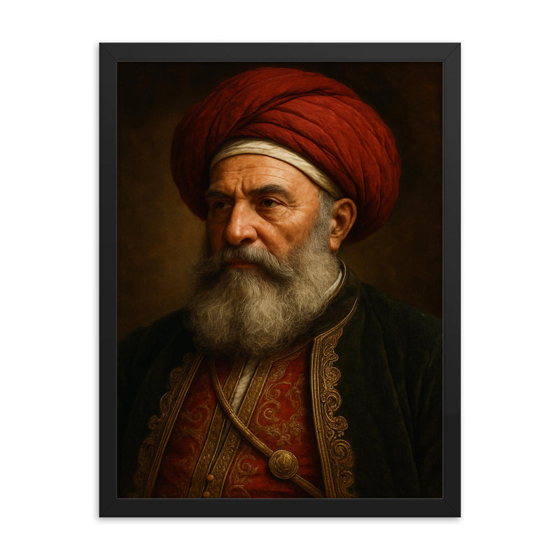 Ali Pasha portrait framed print on a plain backdrop in size 18