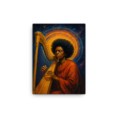 Alice Coltrane harp and astral halo canvas print on a plain backdrop in size 12"x16".