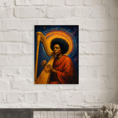 Alice Coltrane harp and astral halo metal print mockup