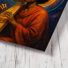 Alice Coltrane harp and astral halo metal print mockup