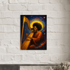 Alice Coltrane harp and cosmic aura metal print mockup