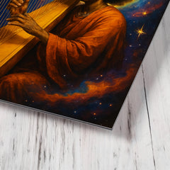 Alice Coltrane harp and cosmic aura metal print mockup