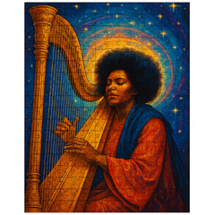 Alice Coltrane with harp and celestial aura jigsaw puzzle