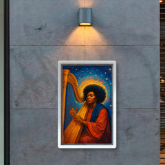 Alice Coltrane with harp and celestial aura poster 2