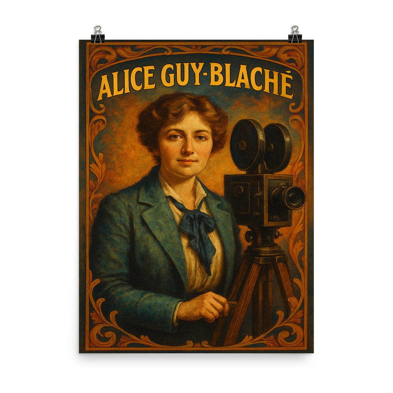Alice Guy Blaché poster on a plain backdrop in size 8