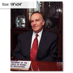 Alija Izetbegović metal print on a plain backdrop in size 18"x24".
